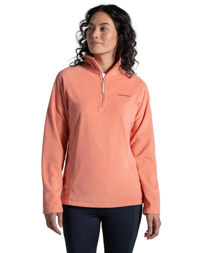 Spiced Apricot coloured Craghoppers Womens National Trust Miska Half Zip Top on white background 