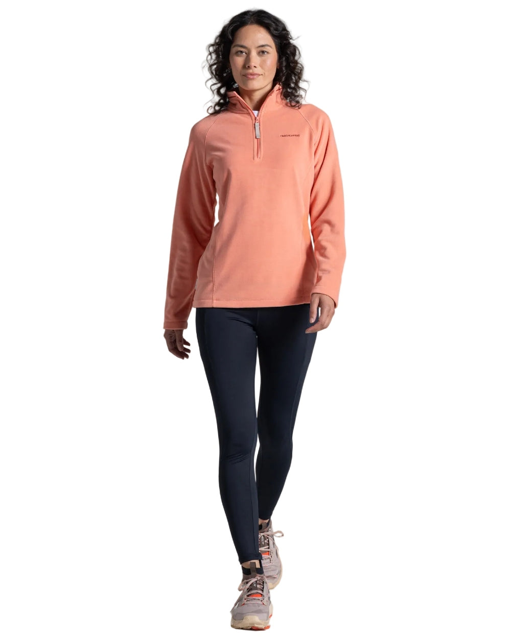 Spiced Apricot coloured Craghoppers Womens National Trust Miska Half Zip Top on white background 