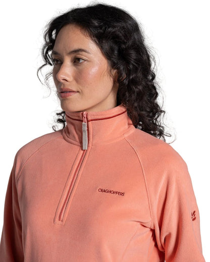 Spiced Apricot coloured Craghoppers Womens National Trust Miska Half Zip Top on white background 