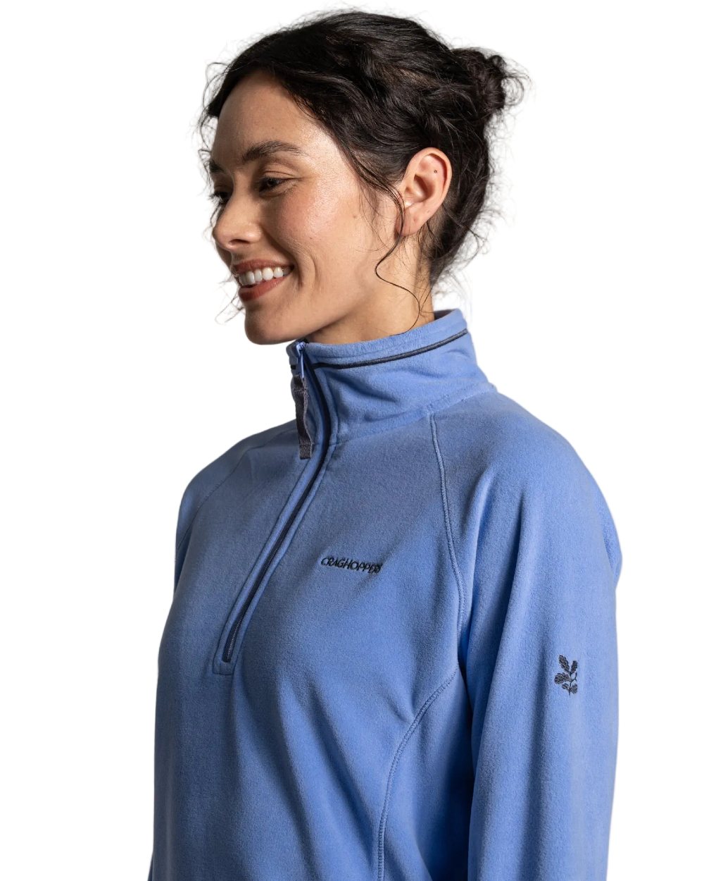 Vinca Blue coloured Craghoppers Womens National Trust Miska Half Zip Top on white background 