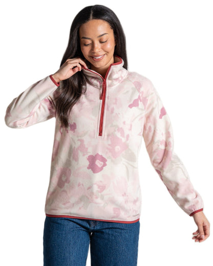 Mauve coloured Craghoppers Womens National Trust Reedmace Half Zip Fleece Top on white background 