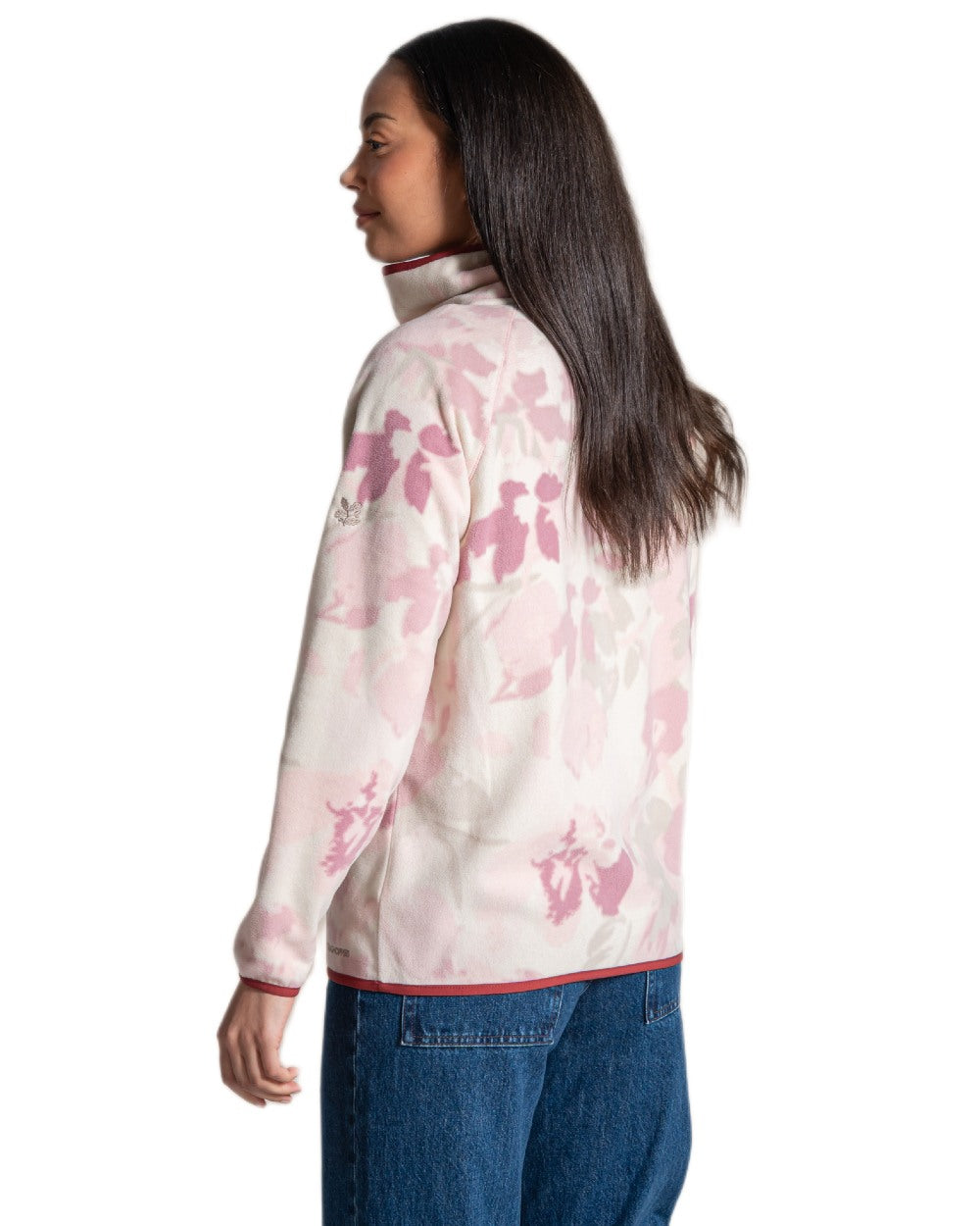 Mauve coloured Craghoppers Womens National Trust Reedmace Half Zip Fleece Top on white background 