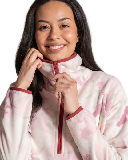 Mauve coloured Craghoppers Womens National Trust Reedmace Half Zip Fleece Top on white background 