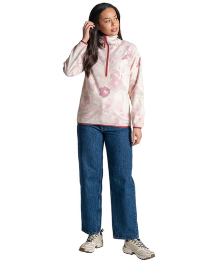 Mauve coloured Craghoppers Womens National Trust Reedmace Half Zip Fleece Top on white background 