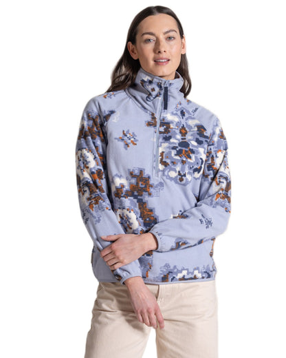 Mist Blue coloured Craghoppers Womens National Trust Reedmace Half Zip Fleece Top on white background 