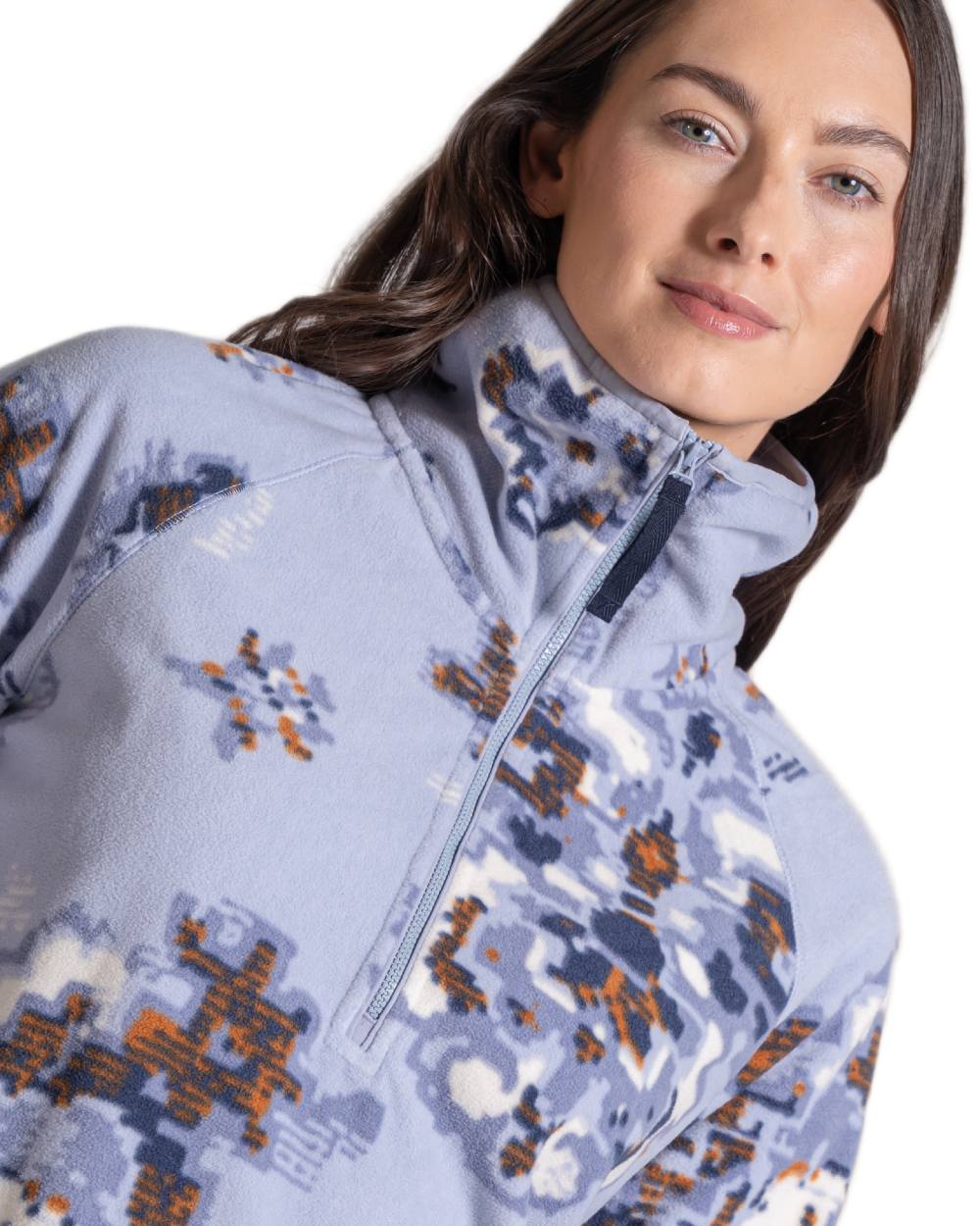 Mist Blue coloured Craghoppers Womens National Trust Reedmace Half Zip Fleece Top on white background 