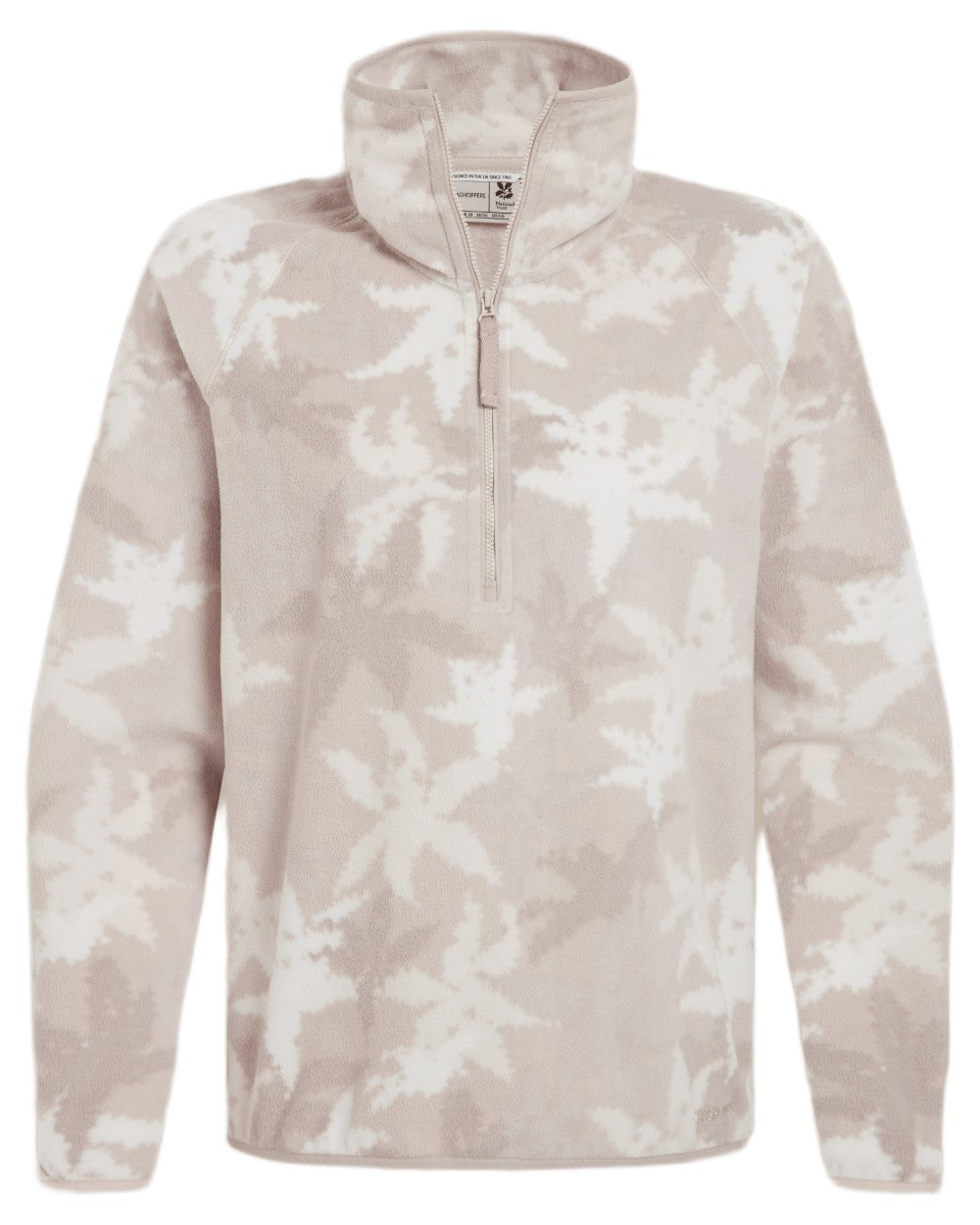 Oyster Print coloured Craghoppers Womens National Trust Reedmace Half Zip Fleece Top on white background 