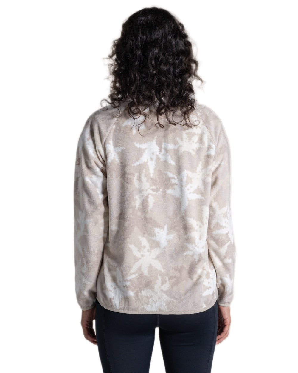 Oyster Print coloured Craghoppers Womens National Trust Reedmace Half Zip Fleece Top on white background 