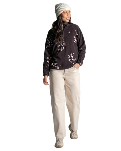 Wenge Brown coloured Craghoppers Womens National Trust Reedmace Half Zip Fleece Top on white background 