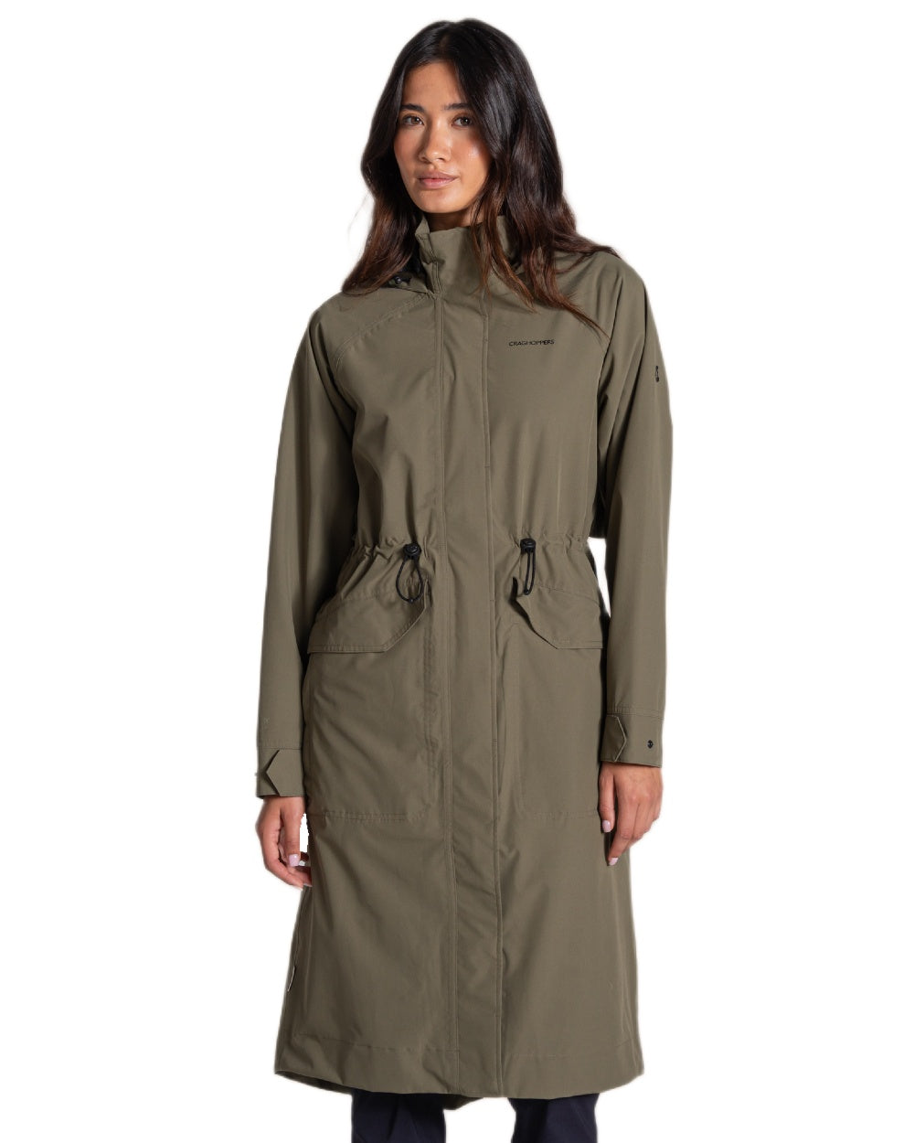 Wild Olive coloured Craghoppers Womens National Trust Saxifrage Jacket on white background 