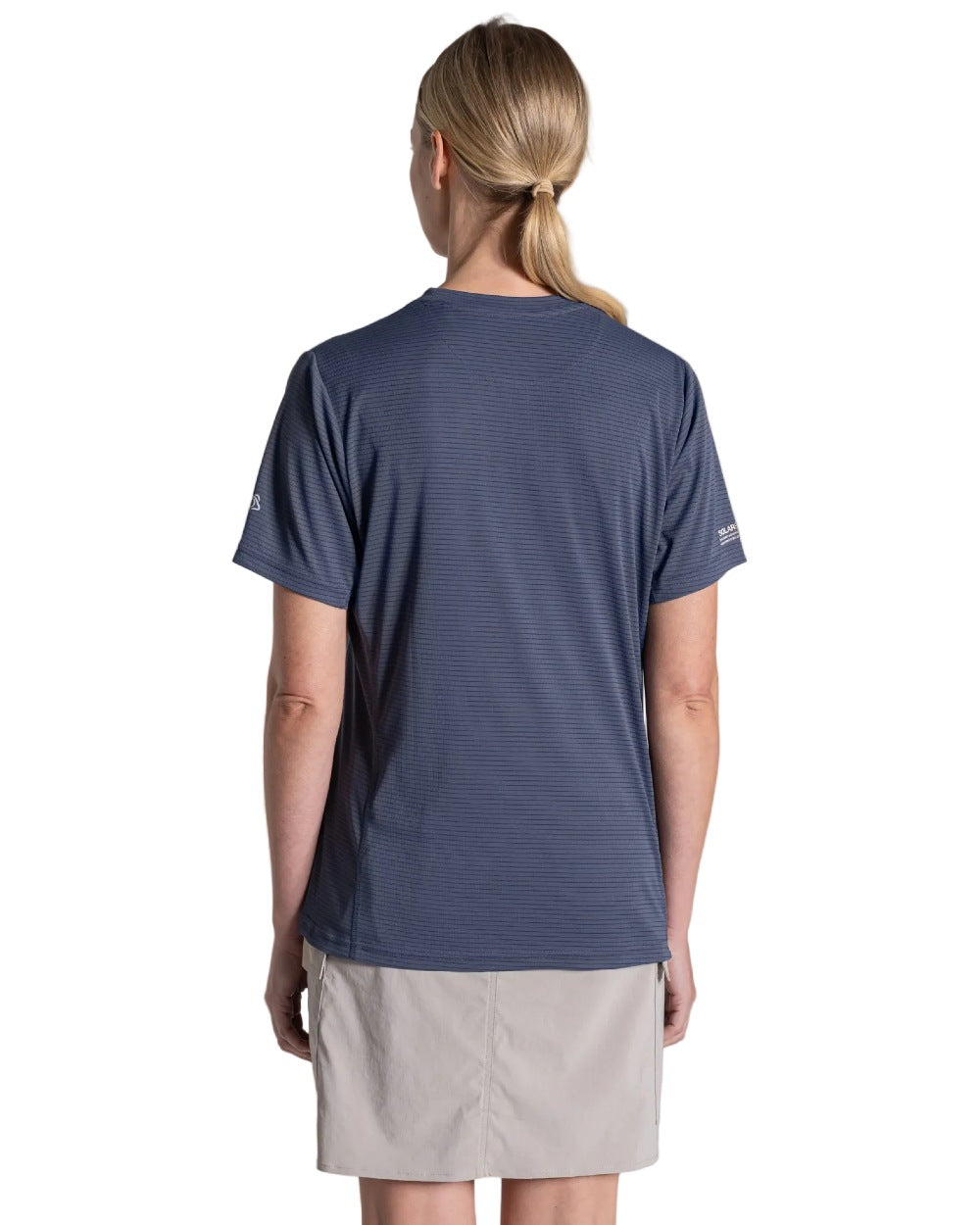 Anthracite coloured Craghoppers Womens NosiLIfe SolarShield+ Short Sleeved T-Shirt on white background 