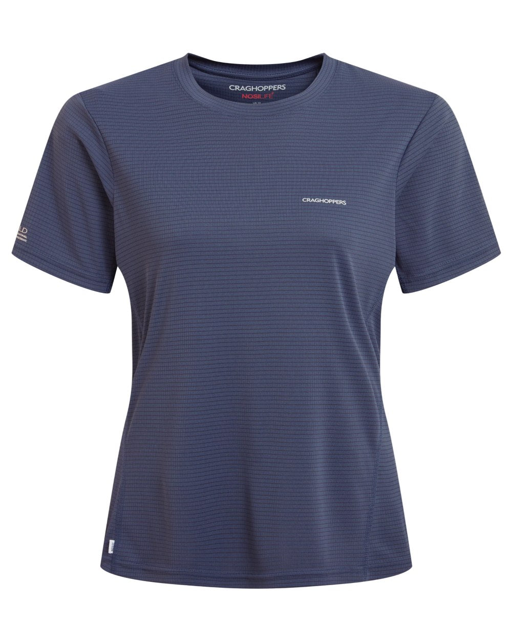 Anthracite coloured Craghoppers Womens NosiLIfe SolarShield+ Short Sleeved T-Shirt on white background 