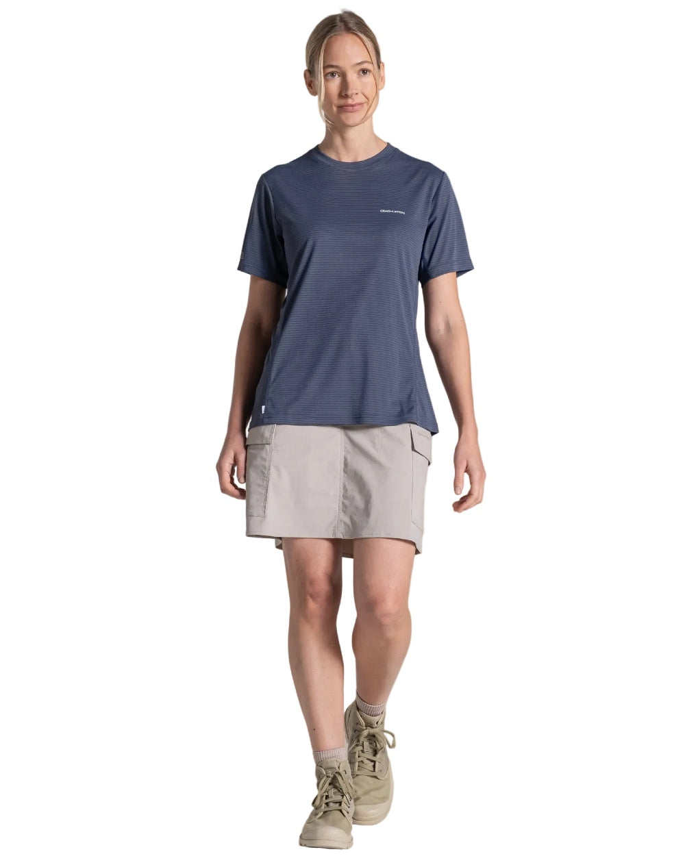 Anthracite coloured Craghoppers Womens NosiLIfe SolarShield+ Short Sleeved T-Shirt on white background 