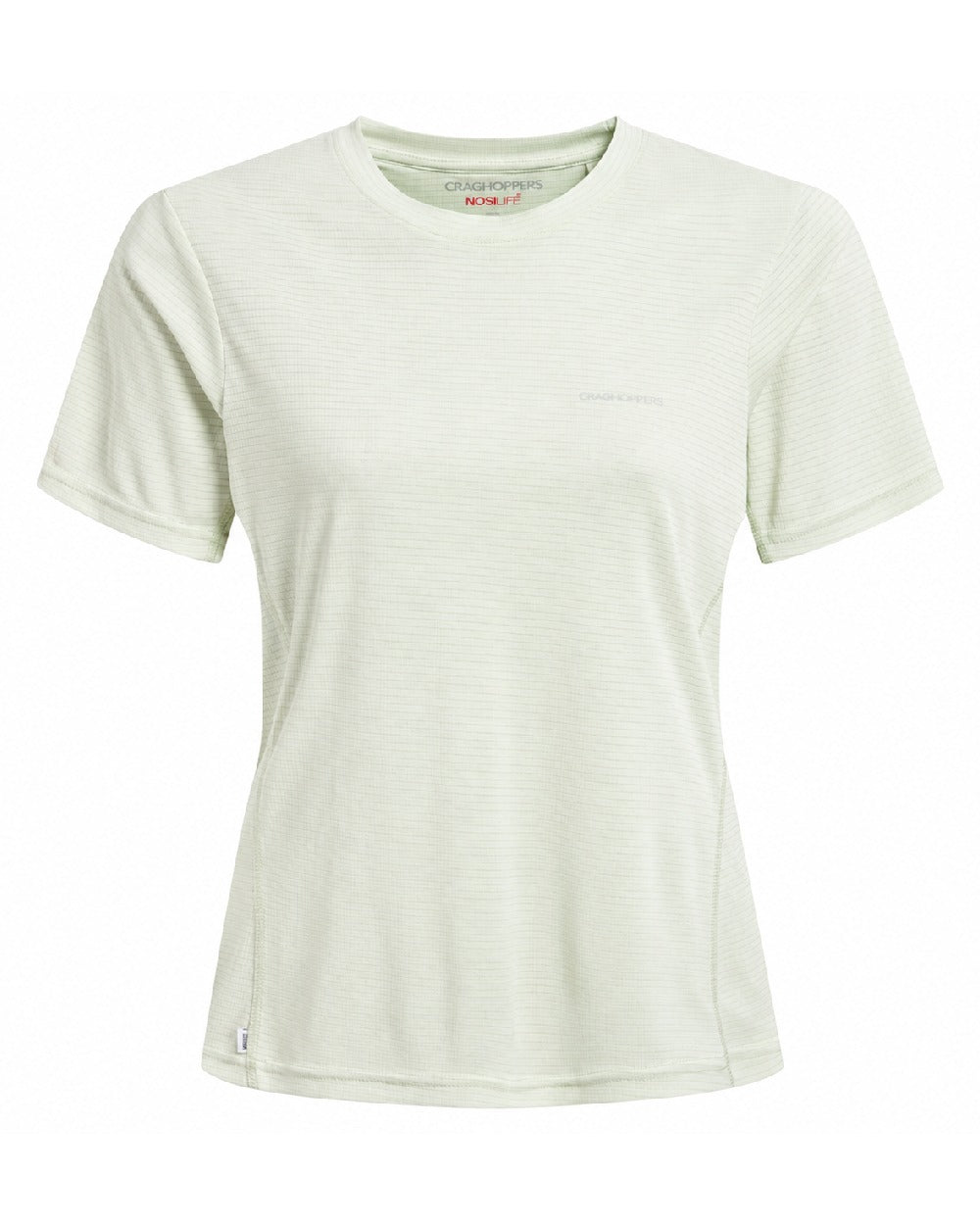 Pear Drop coloured Craghoppers Womens NosiLIfe SolarShield+ Short Sleeved T-Shirt on white background 