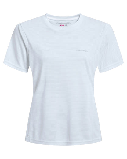 White coloured Craghoppers Womens NosiLIfe SolarShield+ Short Sleeved T-Shirt on white background 