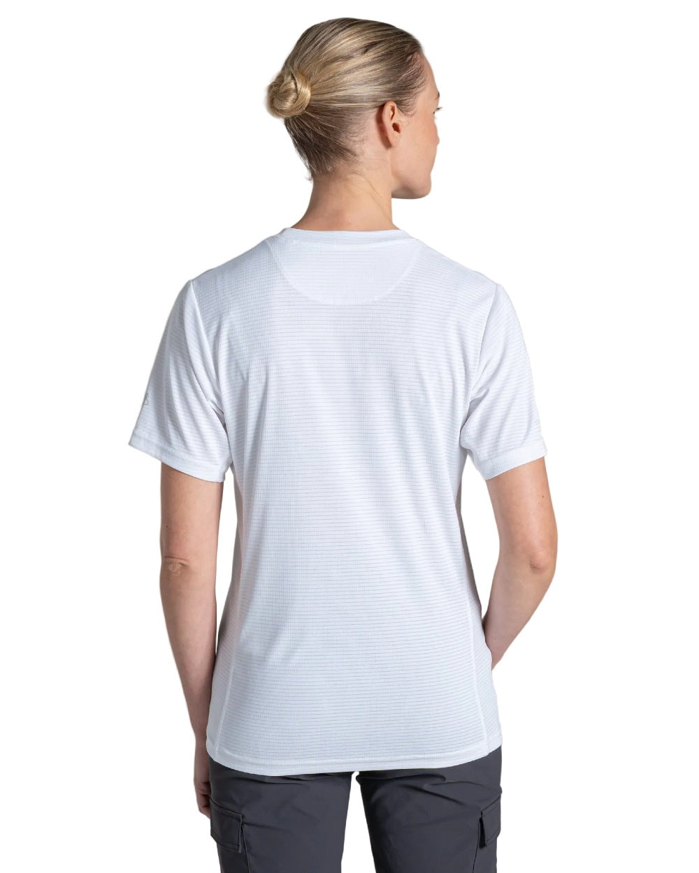 White coloured Craghoppers Womens NosiLIfe SolarShield+ Short Sleeved T-Shirt on white background 
