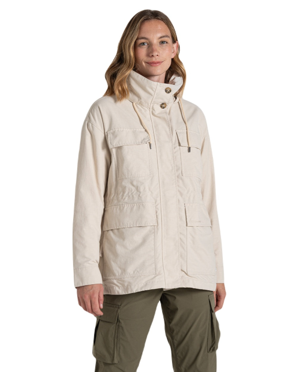 Stone coloured Craghoppers Womens NosiLife Adventure Jacket II on white background 