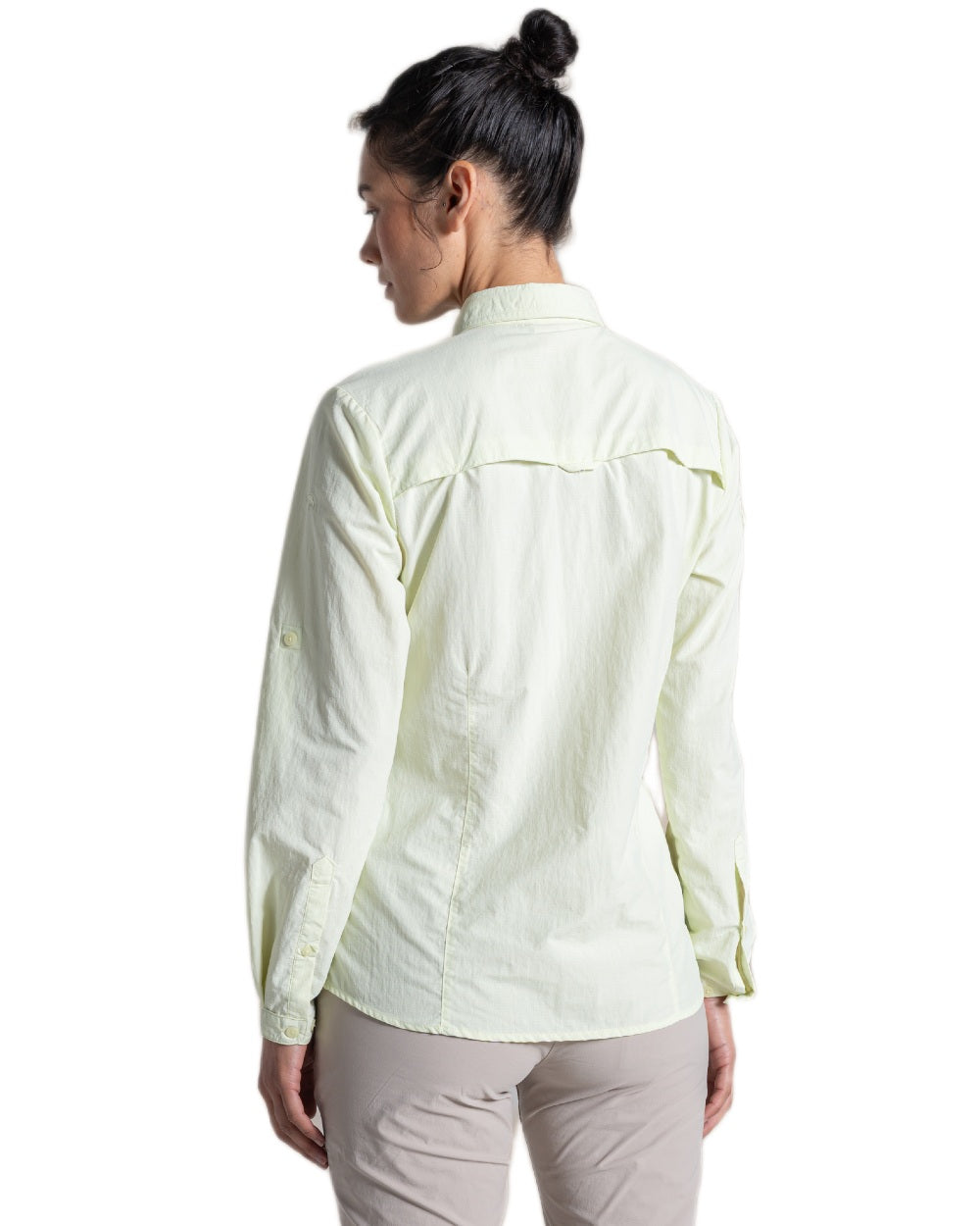 Pear Drop coloured Craghoppers Womens NosiLife Adventure Long Sleeved Shirt III on white background 