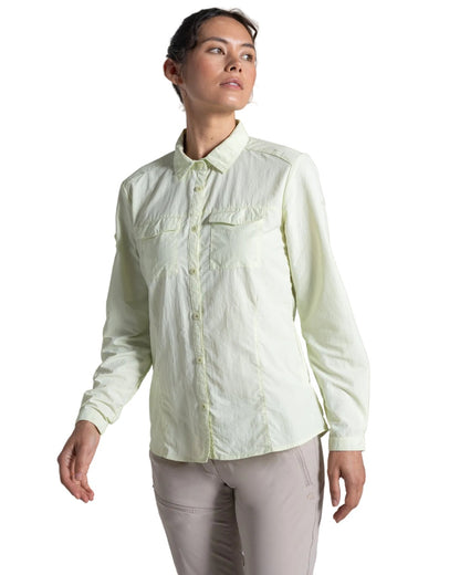 Pear Drop coloured Craghoppers Womens NosiLife Adventure Long Sleeved Shirt III on white background 