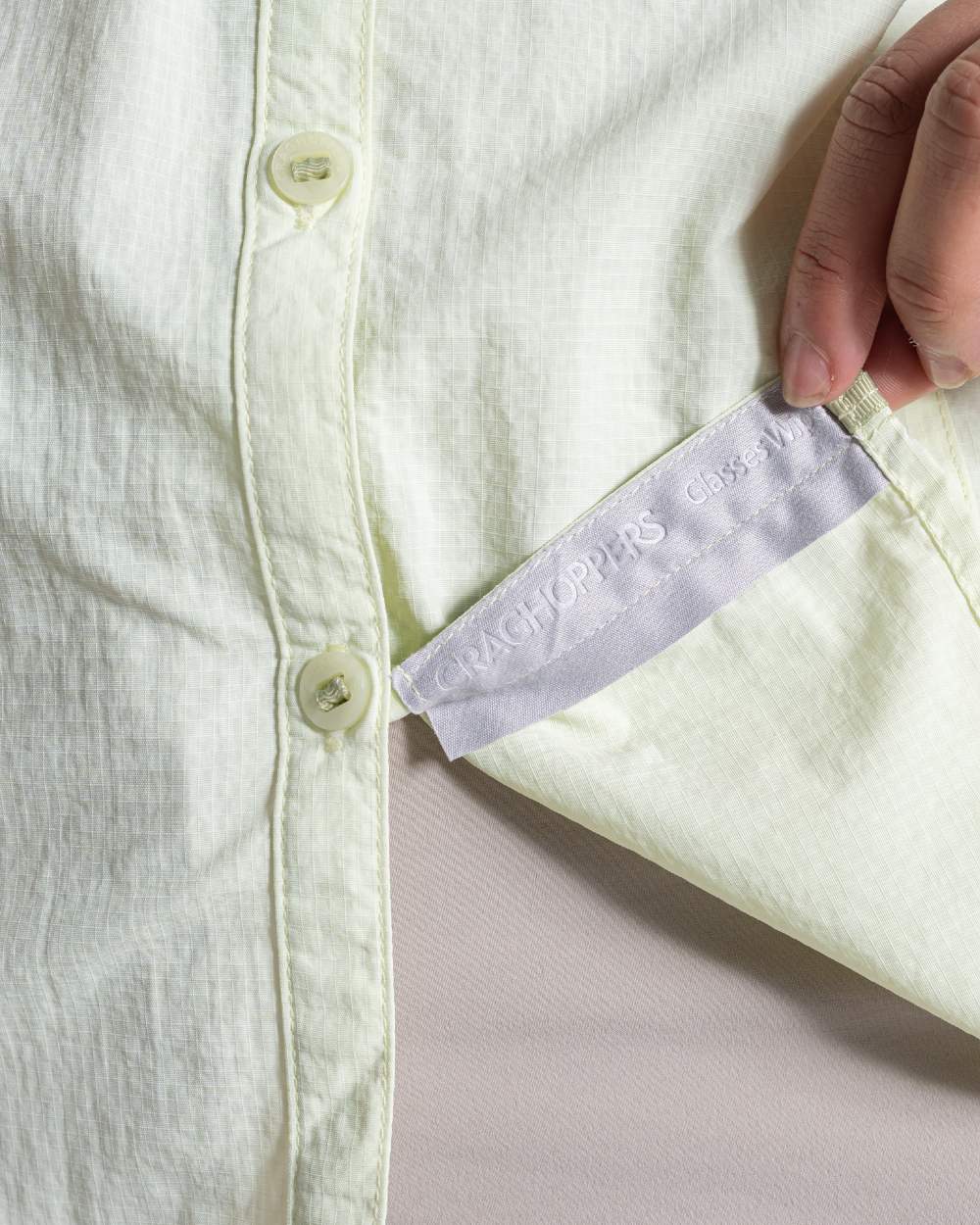 Pear Drop coloured Craghoppers Womens NosiLife Adventure Long Sleeved Shirt III on white background 