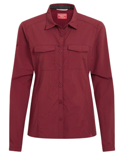 Riad Red coloured Craghoppers Womens NosiLife Adventure Long Sleeved Shirt III on white background 