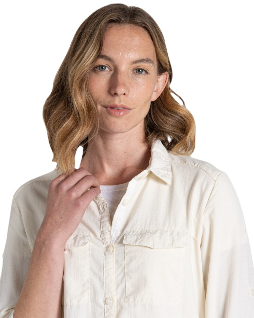 Seasalt coloured Craghoppers Womens NosiLife Adventure Long Sleeved Shirt III on white background 