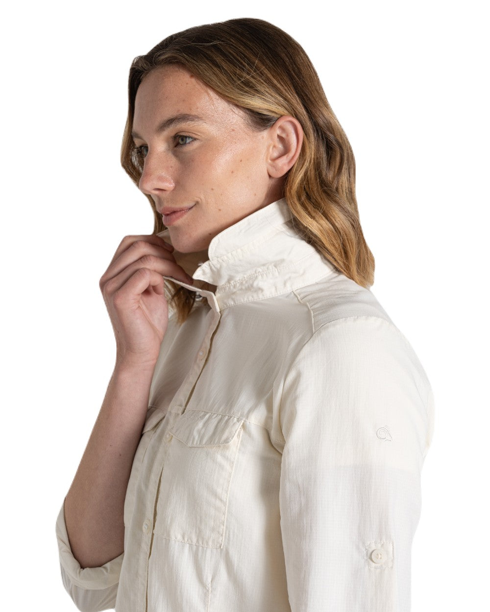Seasalt coloured Craghoppers Womens NosiLife Adventure Long Sleeved Shirt III on white background 