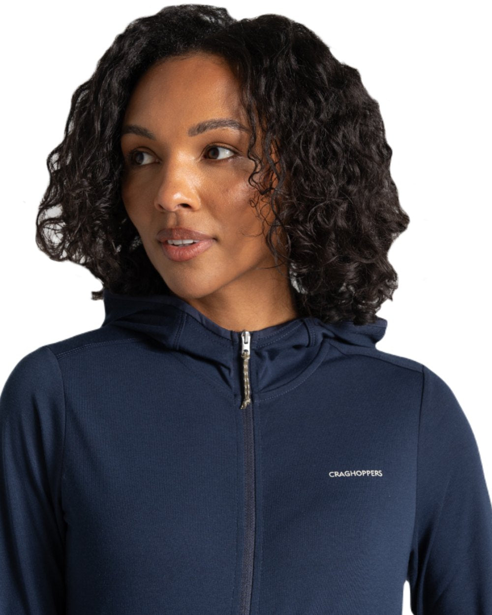 Blue Navy coloured Craghoppers Womens NosiLife Afia Hooded Jacket on white background 
