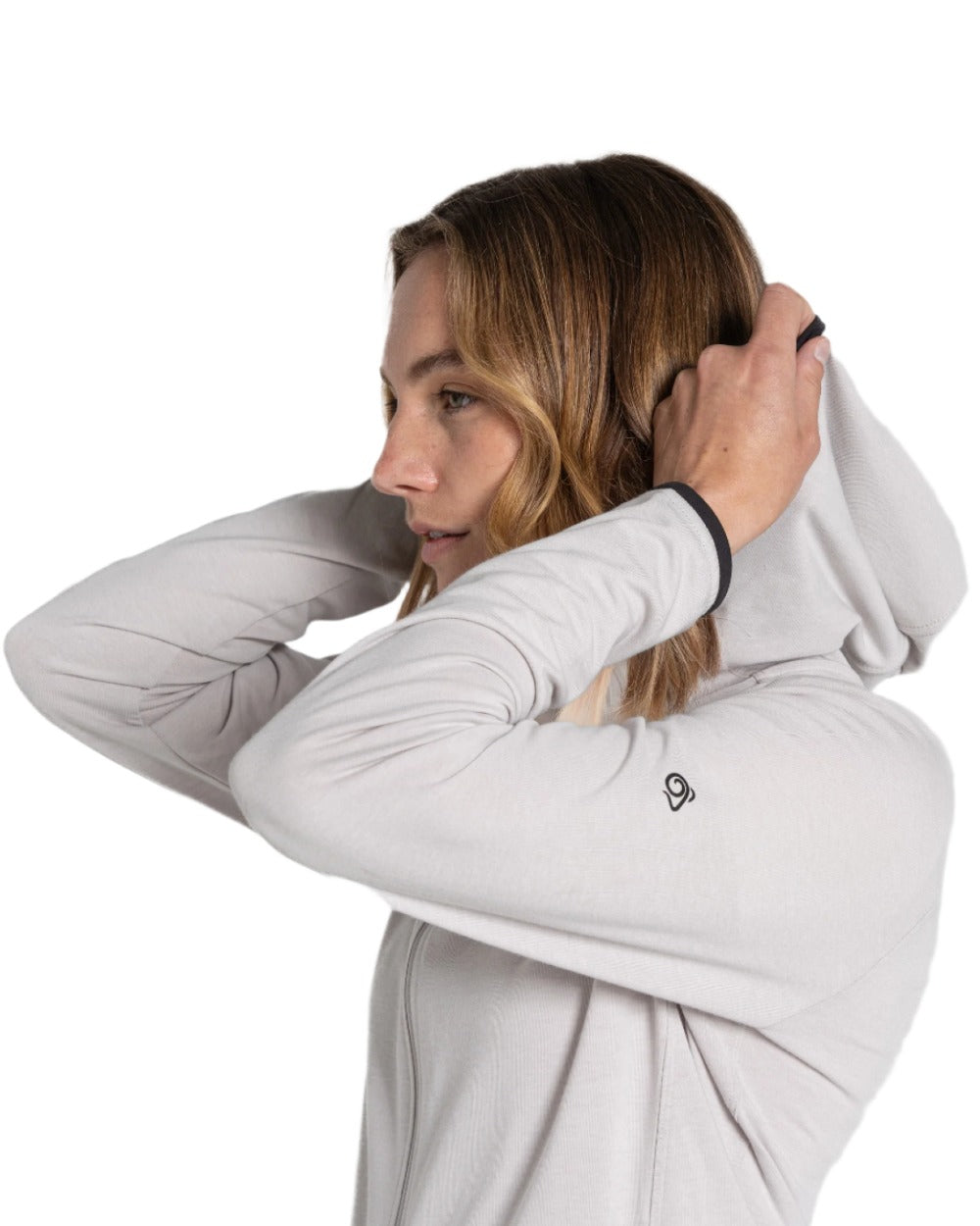 Light Grey Marl coloured Craghoppers Womens NosiLife Afia Hooded Jacket on white background 