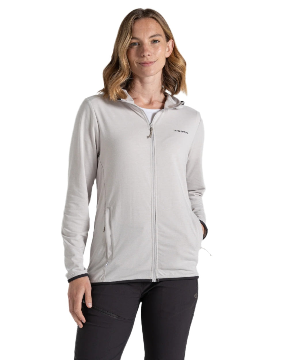 Light Grey Marl coloured Craghoppers Womens NosiLife Afia Hooded Jacket on white background 
