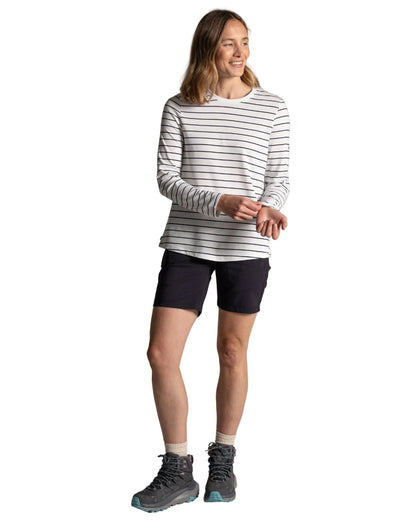 Sail White Blue Navy Stripe coloured Craghoppers Womens NosiLife Akona Long Sleeved Top on white background 