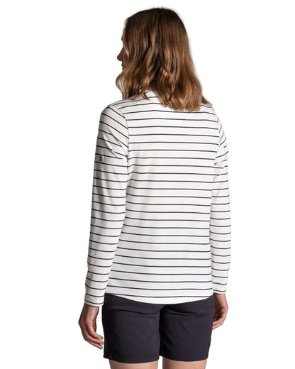 Sail White Blue Navy Stripe coloured Craghoppers Womens NosiLife Akona Long Sleeved Top on white background 