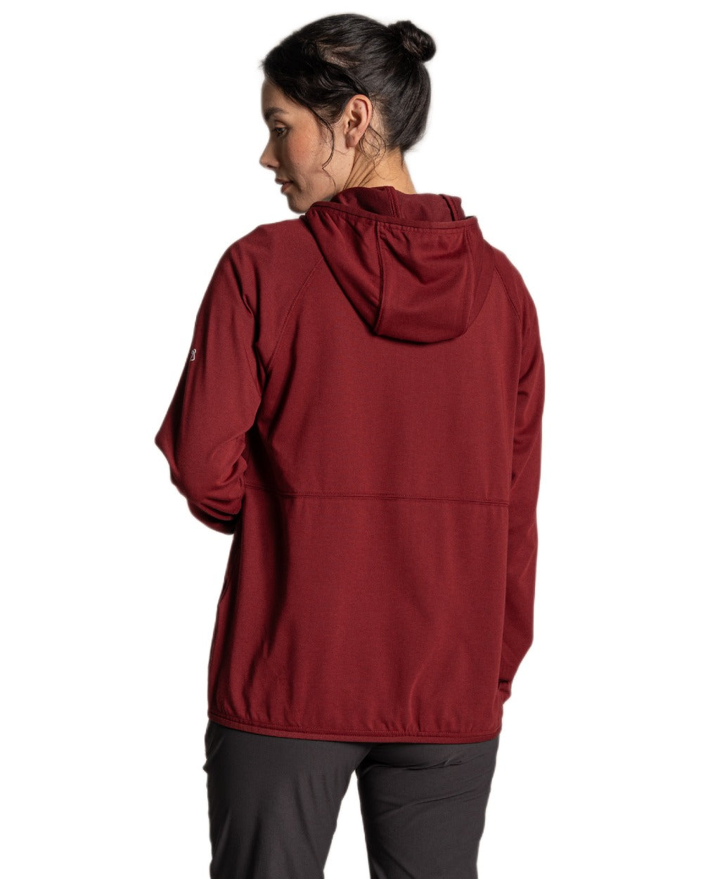 Riad Red coloured Craghoppers Womens NosiLife Aya Hooded Jacket on white background 