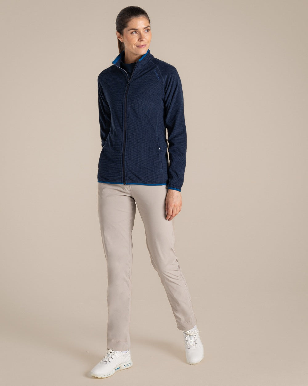Blue Navy Coloured Craghoppers Womens Nosilife belfairs Jacket on Beige Background 