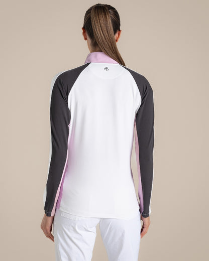 White Dark Iron Coloured Craghoppers Womens Nosilife lvybridge Half Zip Top on Beige Background 