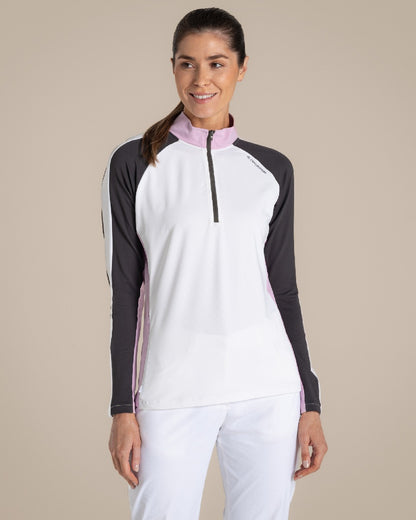 White Dark Iron Coloured Craghoppers Womens Nosilife lvybridge Half Zip Top on Beige Background 