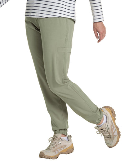 Vert coloured Craghoppers Womens NosiLife Lola Trousers on white background 