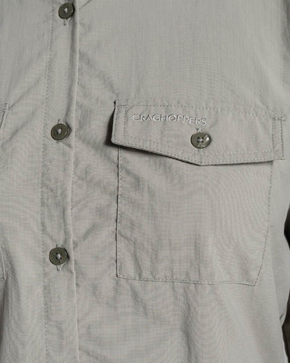 Vert coloured Craghoppers Womens NosiLife Loukkos Long Sleeved Shirt on white background 