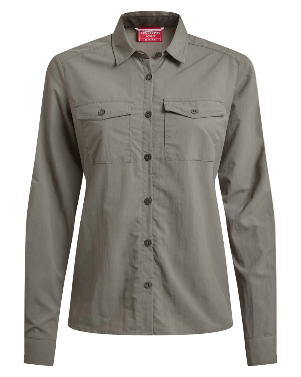 Vert coloured Craghoppers Womens NosiLife Loukkos Long Sleeved Shirt on white background 