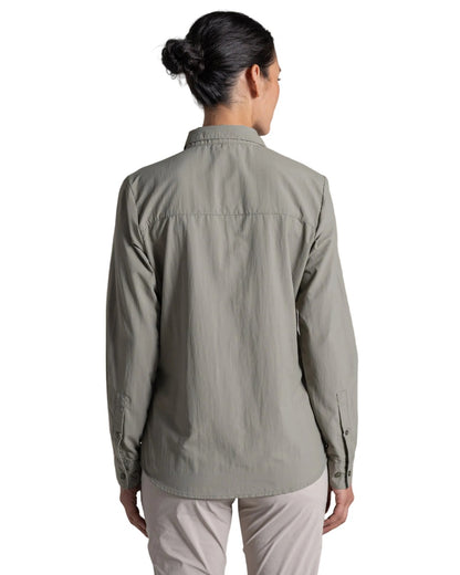 Vert coloured Craghoppers Womens NosiLife Loukkos Long Sleeved Shirt on white background 