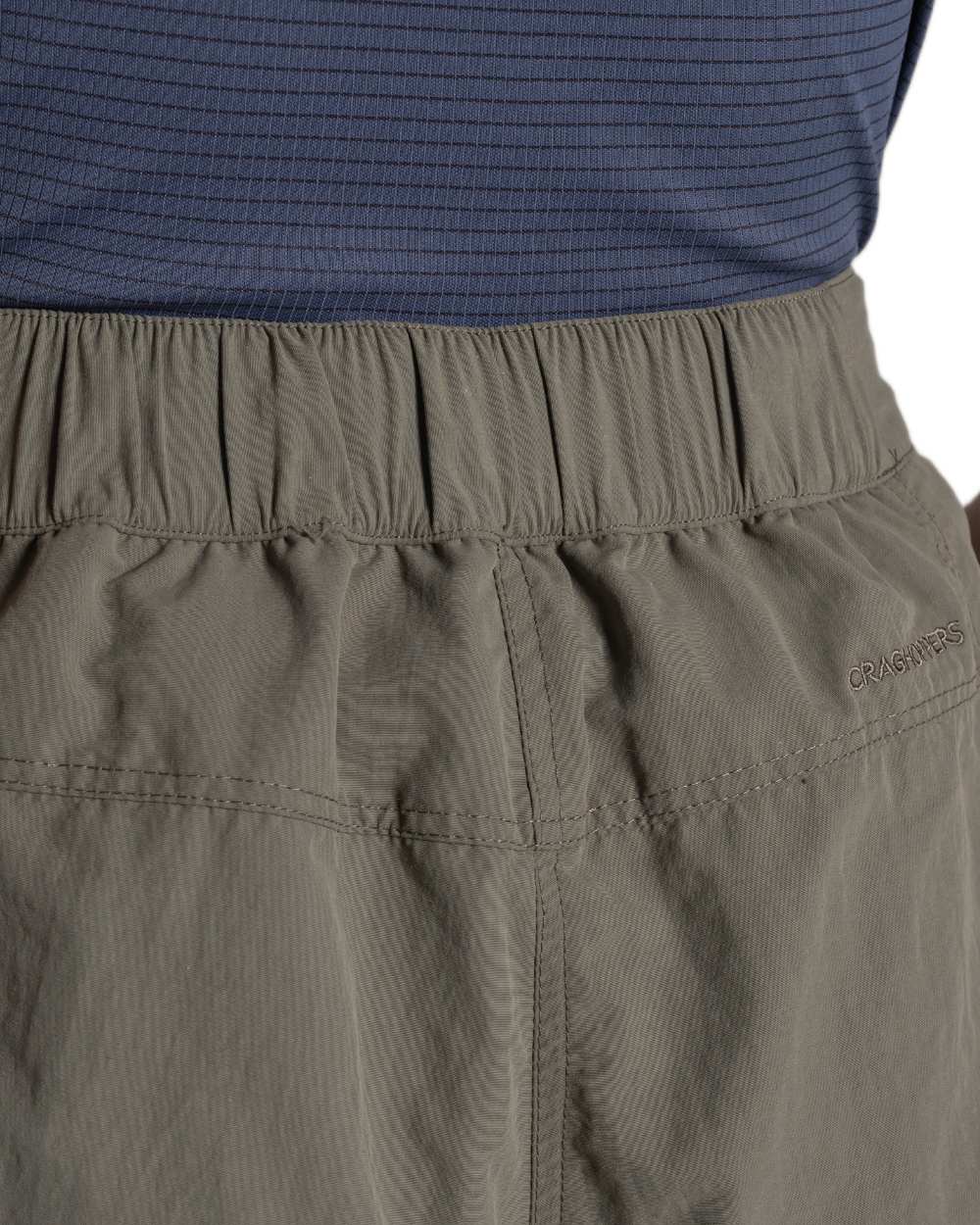 Wild Olive coloured Craghoppers Womens NosiLife Medina Cargo Shorts on white background 
