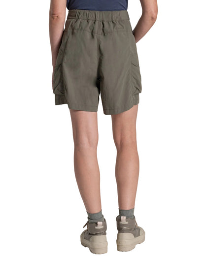 Wild Olive coloured Craghoppers Womens NosiLife Medina Cargo Shorts on white background 