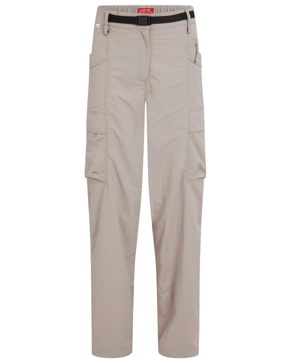 Soft Mushroom coloured Craghoppers Womens NosiLife Medina Cargo Trousers on white background 