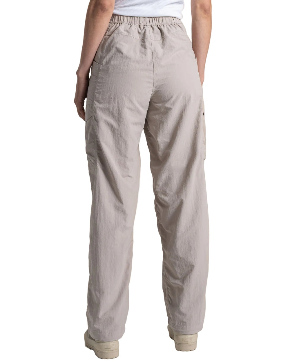 Soft Mushroom coloured Craghoppers Womens NosiLife Medina Cargo Trousers on white background 