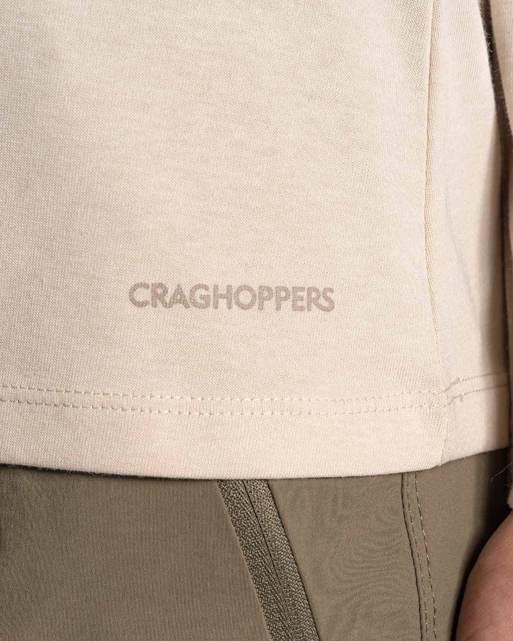 Oyster Marl coloured Craghoppers Womens NosiLife Nour Long Sleeved T-Shirt on white background 