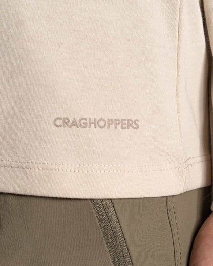 Oyster Marl coloured Craghoppers Womens NosiLife Nour Long Sleeved T-Shirt on white background 