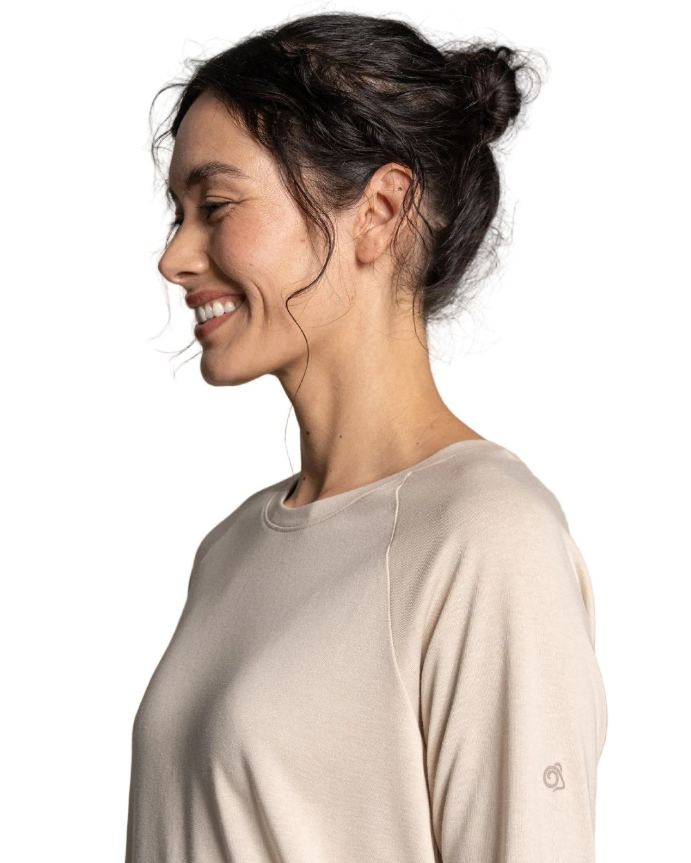 Oyster Marl coloured Craghoppers Womens NosiLife Nour Long Sleeved T-Shirt on white background 