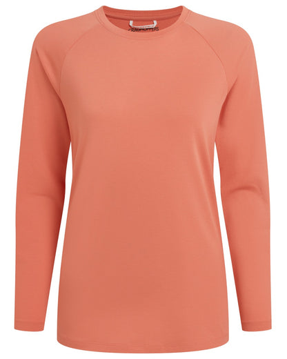 Spiced Apricot coloured Craghoppers Womens NosiLife Nour Long Sleeved T-Shirt on white background 