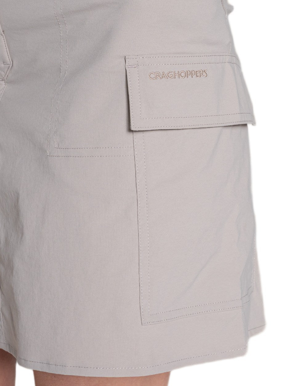 Soft Mushroom coloured Craghoppers Womens NosiLife Pro Cargo Skort on white background 