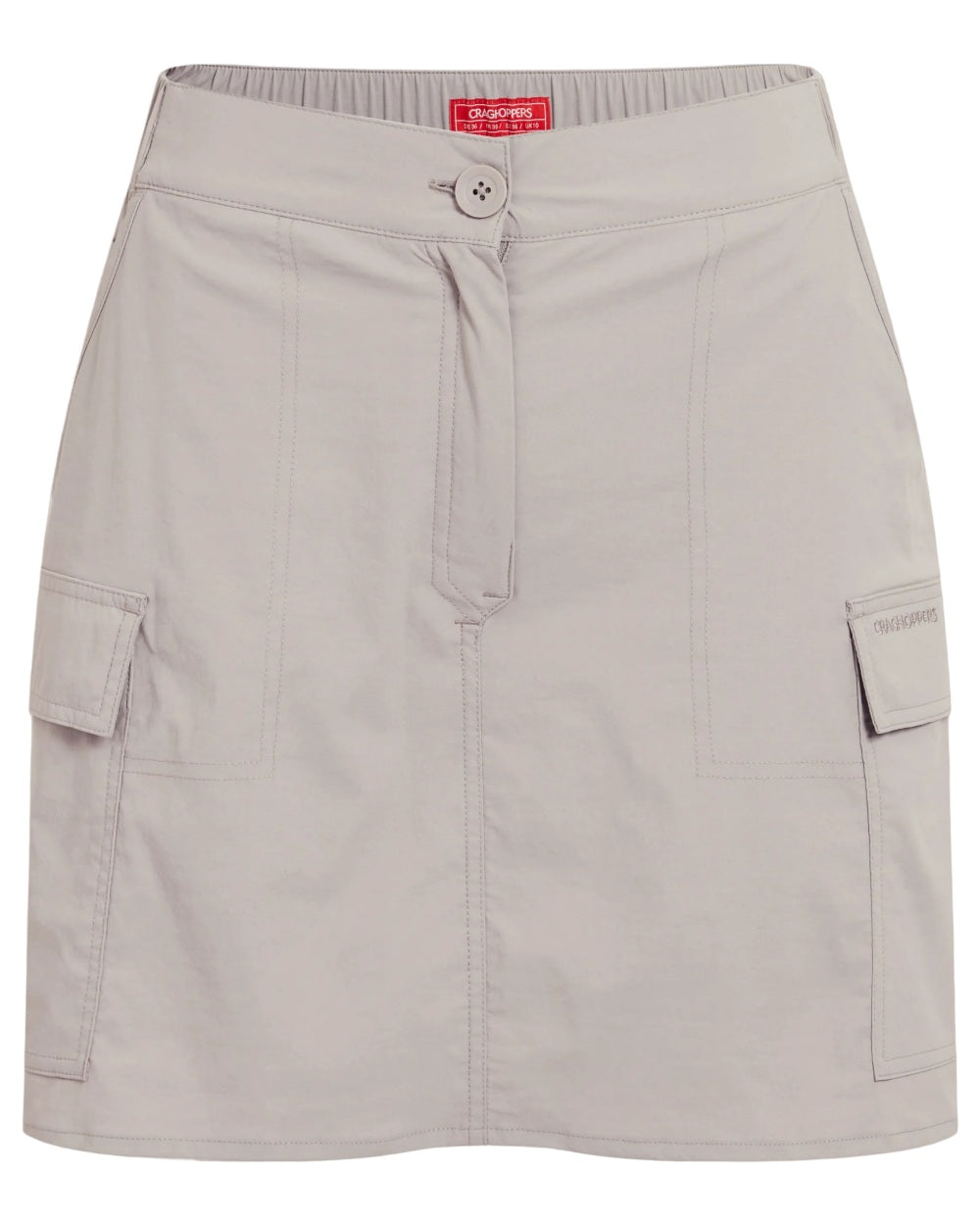 Soft Mushroom coloured Craghoppers Womens NosiLife Pro Cargo Skort on white background 